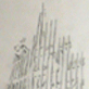 A pencil drawing of the twin towers ruins